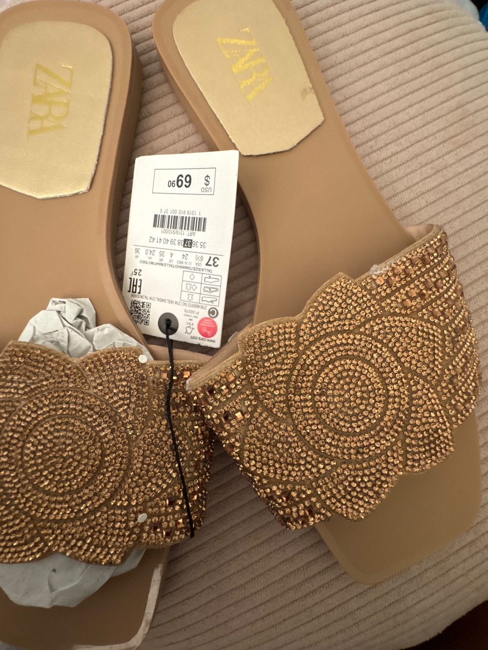 Zara Gold Beaded Floral Slide Mules
